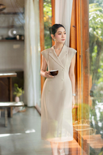 Đầm công sở cổ đan tông tay chờm