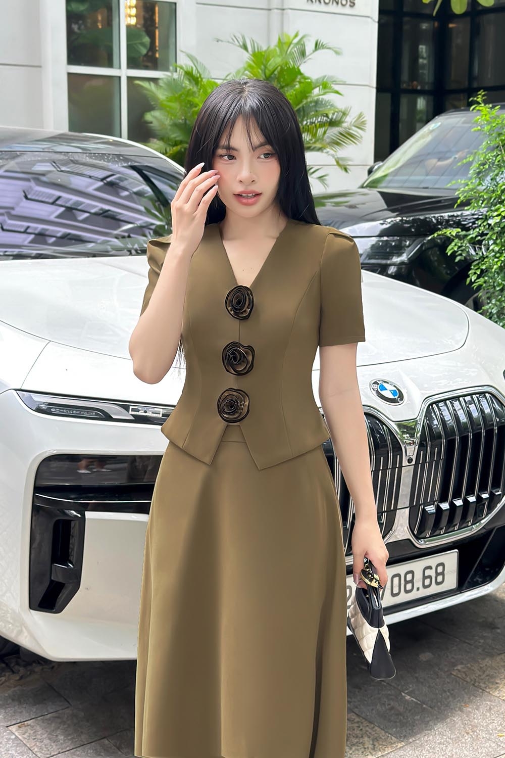 Chân váy xòe công sở màu nâu