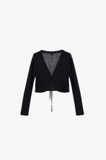 Áo khoác cardigan ngắn màu đen buộc dây