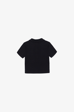 Áo thun gân cotton cổ sen màu đen