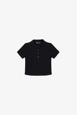 Áo thun gân cotton cổ sen màu đen