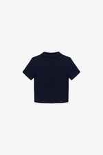 Áo thun gân cotton cổ sen màu xanh đen