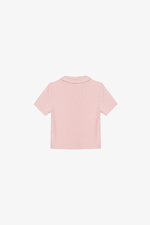 Áo thun gân cotton màu hồng cổ sen