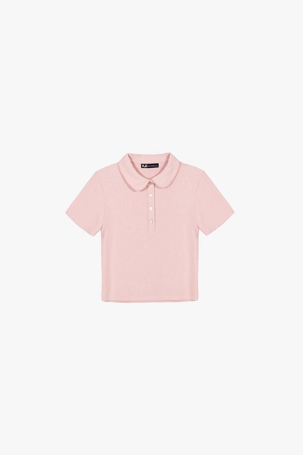 Áo thun gân cotton màu hồng cổ sen