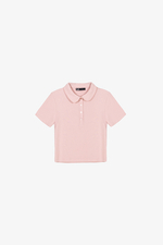 Áo thun gân cotton màu hồng cổ sen