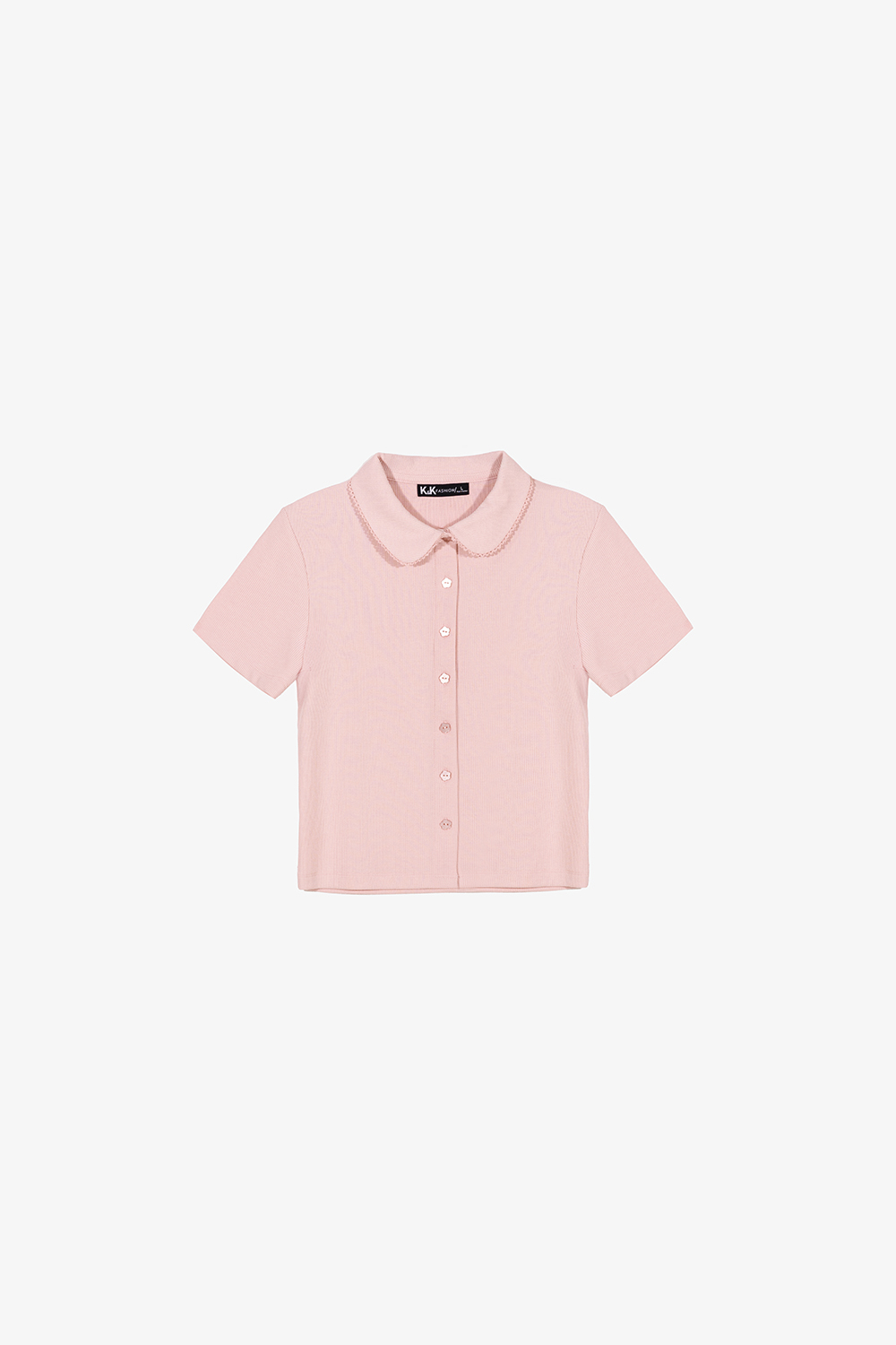 Áo thun gân màu hồng cổ sen cài cúc trước