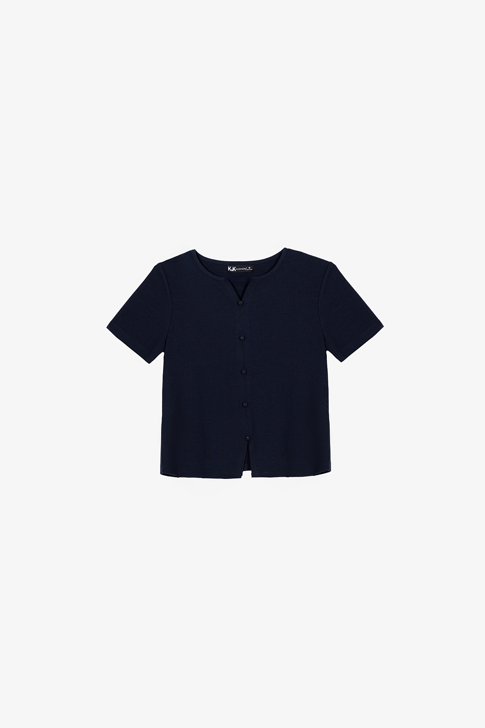 Áo thun gân phối nút màu xanh đen