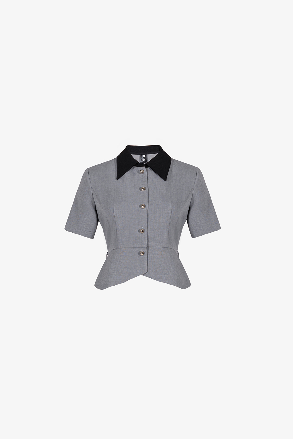 Áo công sở peplum cổ đen phối cúc