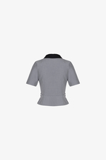 Áo công sở peplum cổ đen phối cúc