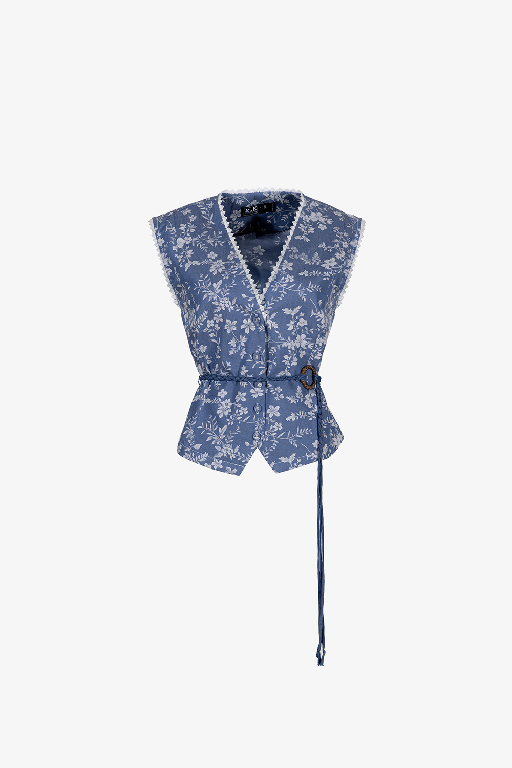 Áo kiểu nữ hoa cổ V phối dây đai