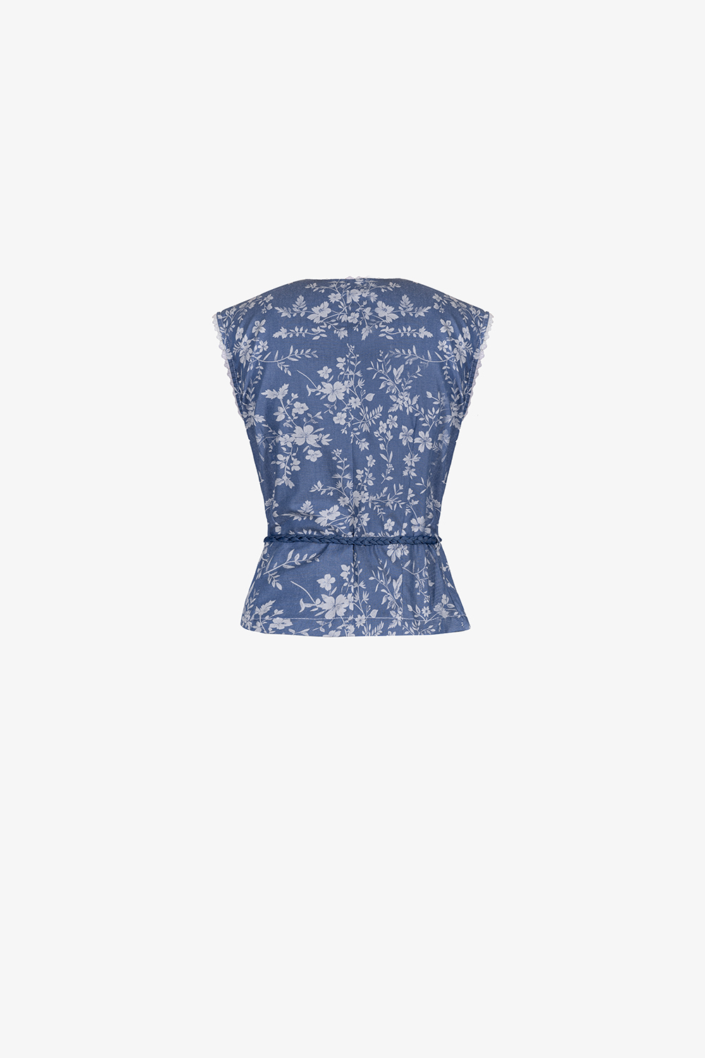 Áo kiểu nữ hoa cổ V phối dây đai