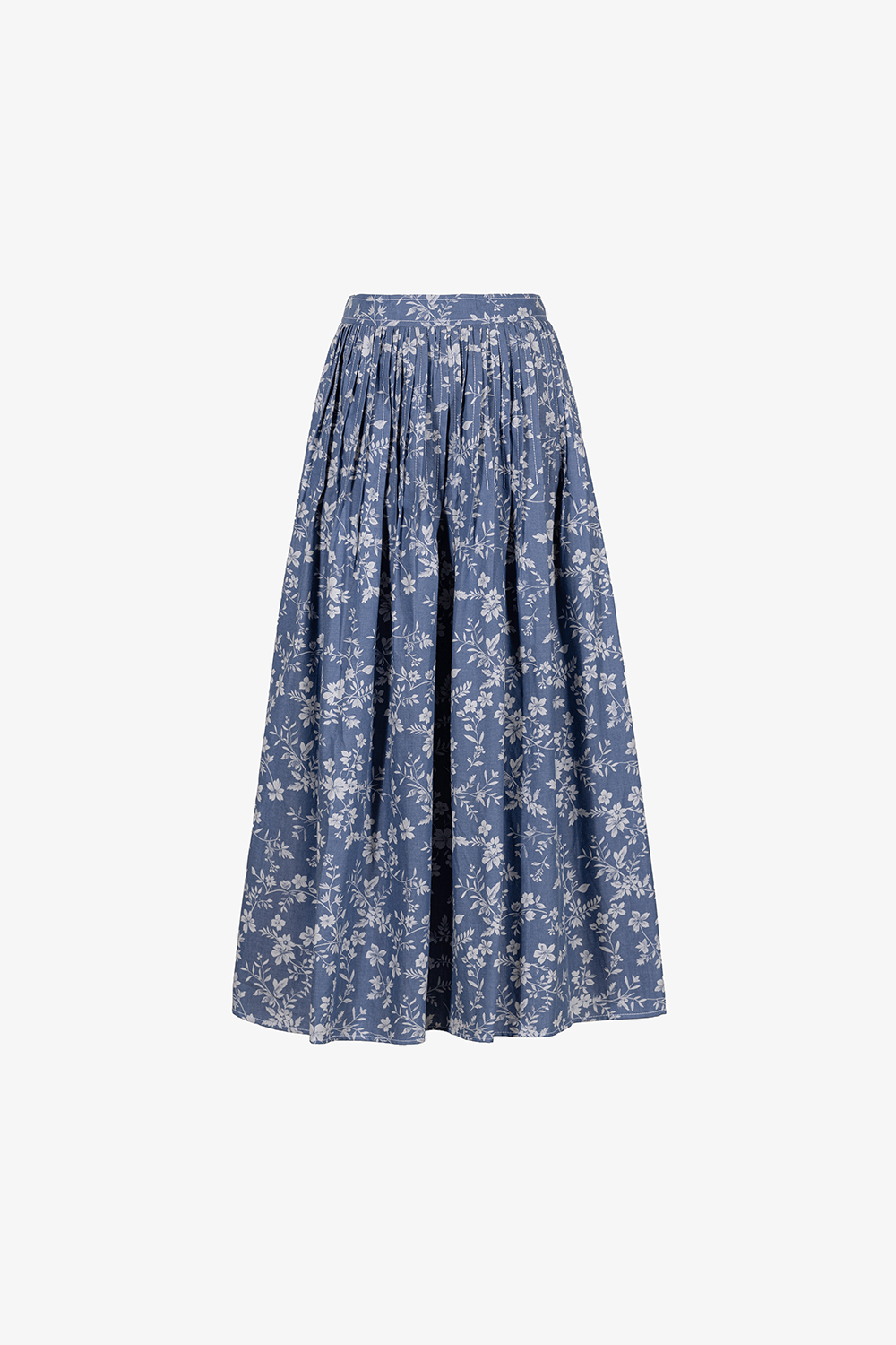 Chân váy midi xòe hoa nhí màu xanh