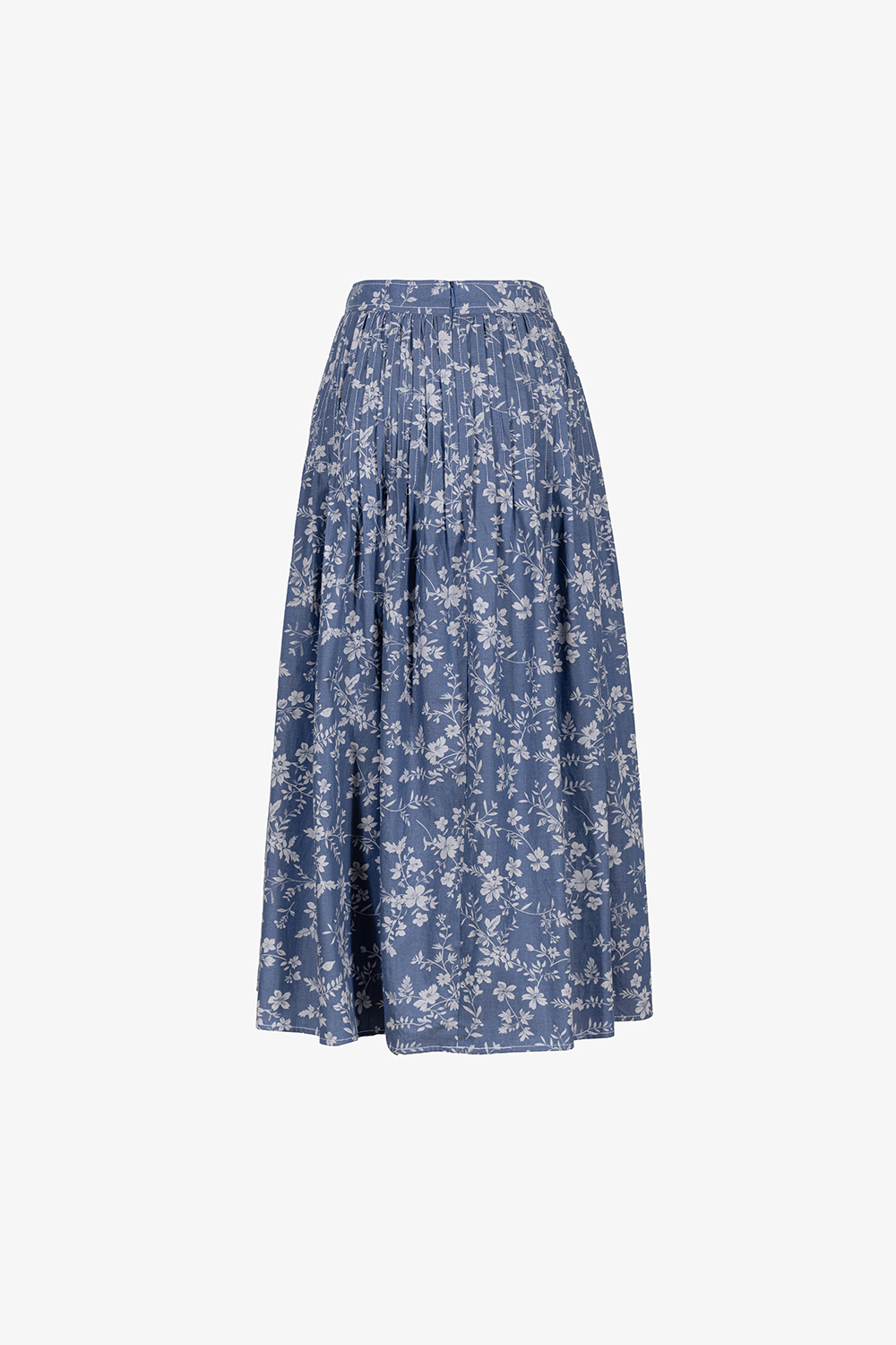 Chân váy midi xòe hoa nhí màu xanh