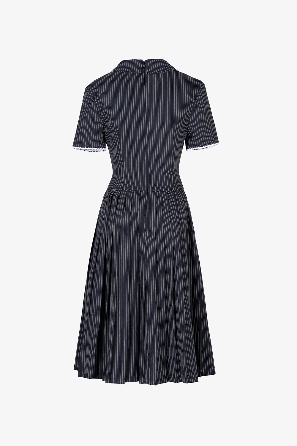 Đầm kẻ sọc dáng xòe xếp ly cổ sơ mi