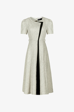 Đầm xòe công sở phối màu xám đen