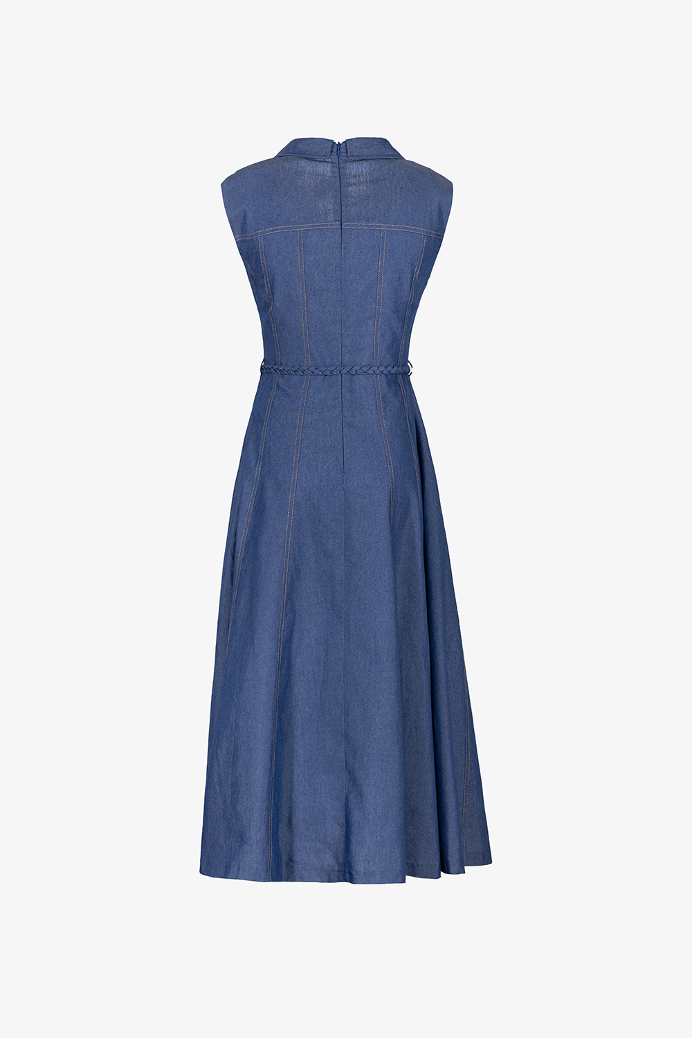 Đầm denim xanh cổ sơ mi dáng chữ A dài