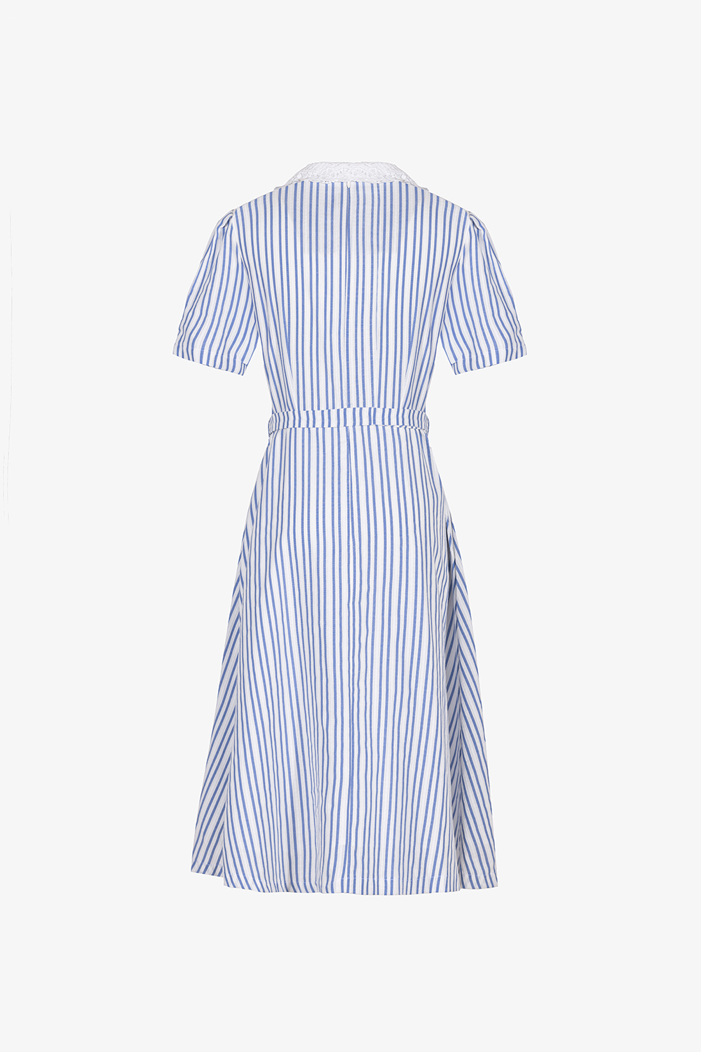 Đầm xòe sơ mi cổ trắng kẻ sọc xanh