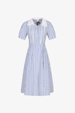 Đầm xòe sơ mi cổ trắng kẻ sọc xanh