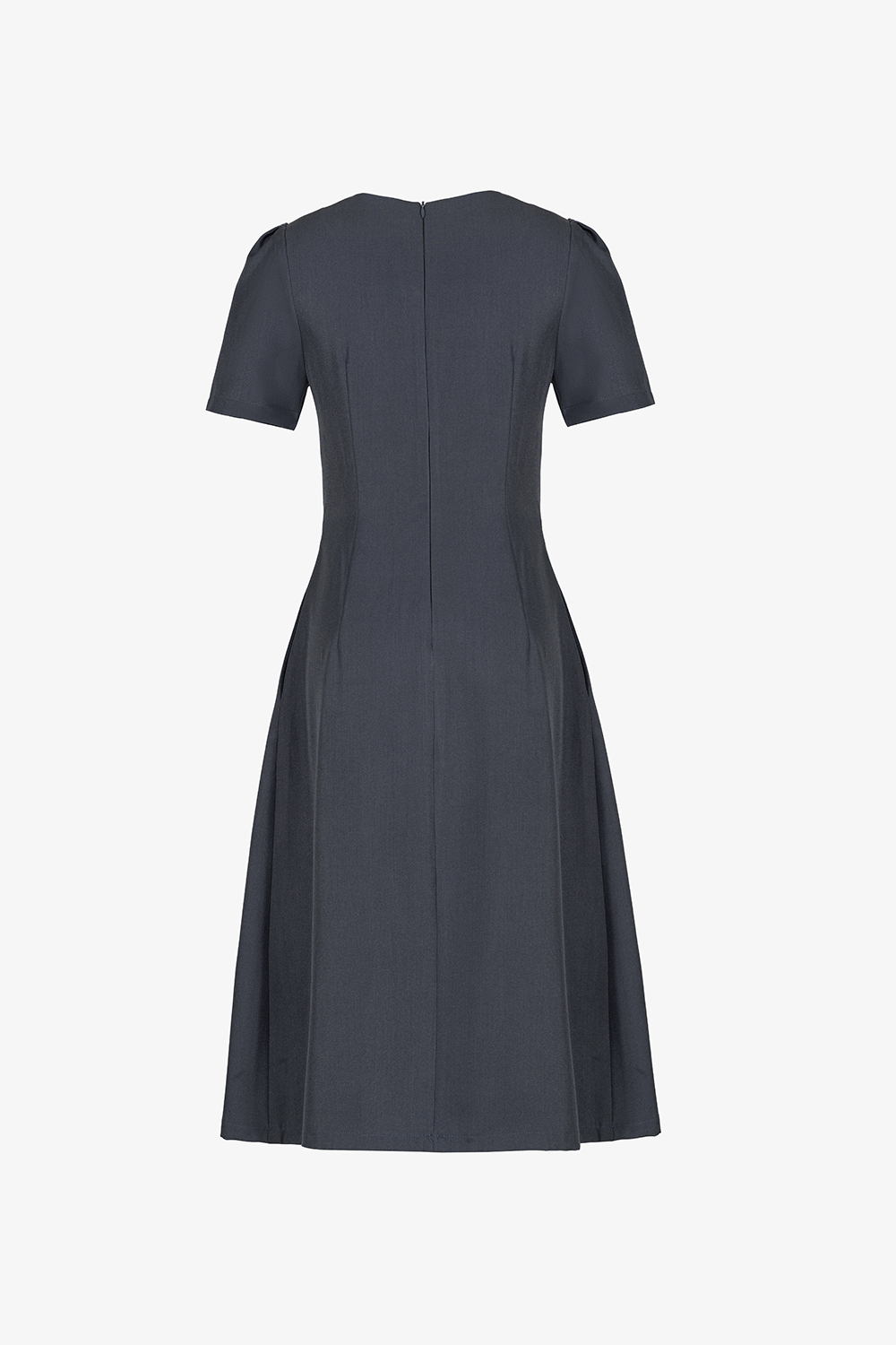 Đầm xòe công sở cổ tròn xếp ly thân trước