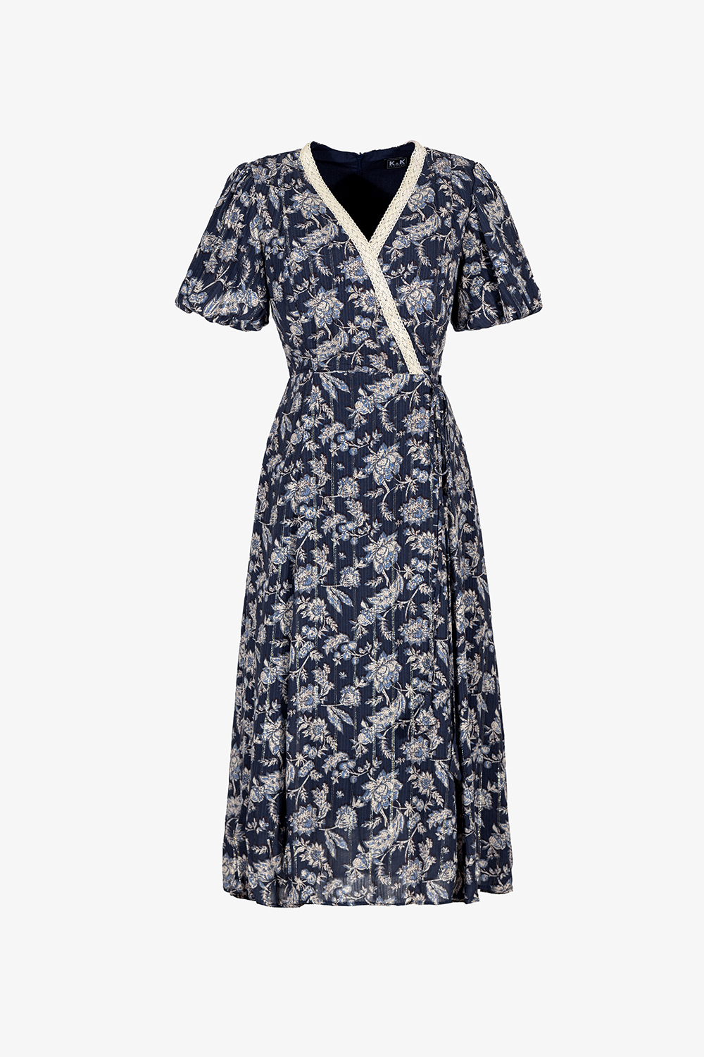 Đầm hoa dáng xòe cổ V viền đăng ten