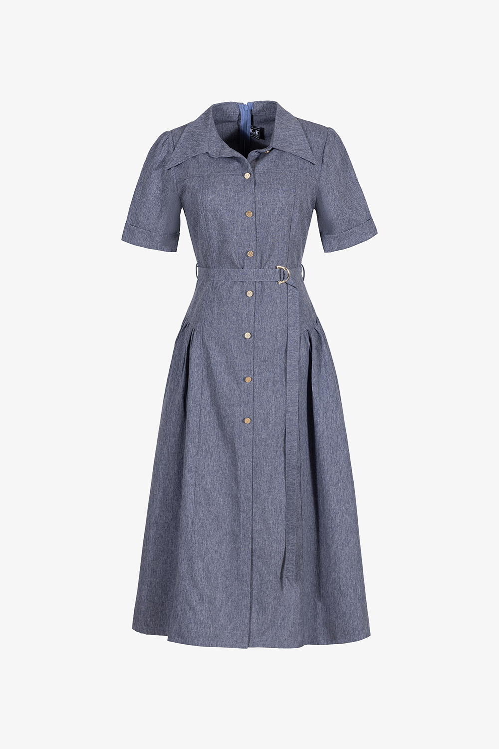 Đầm xòe sơ mi công sở kèm đai eo