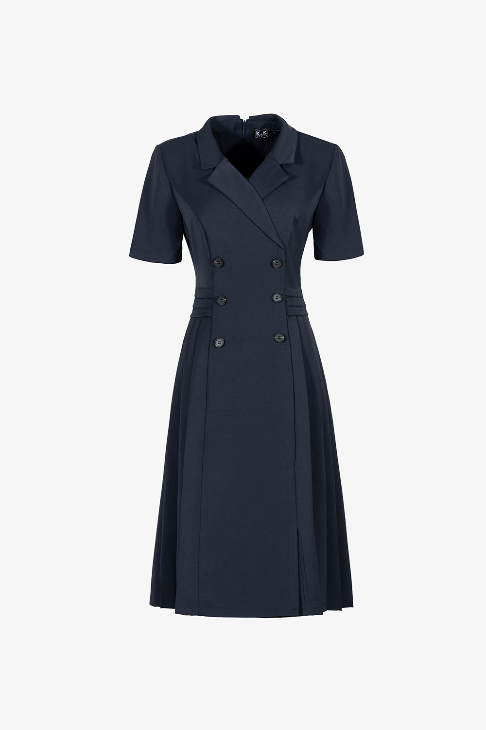 Đầm công sở dáng xòe màu xanh đen phối nút