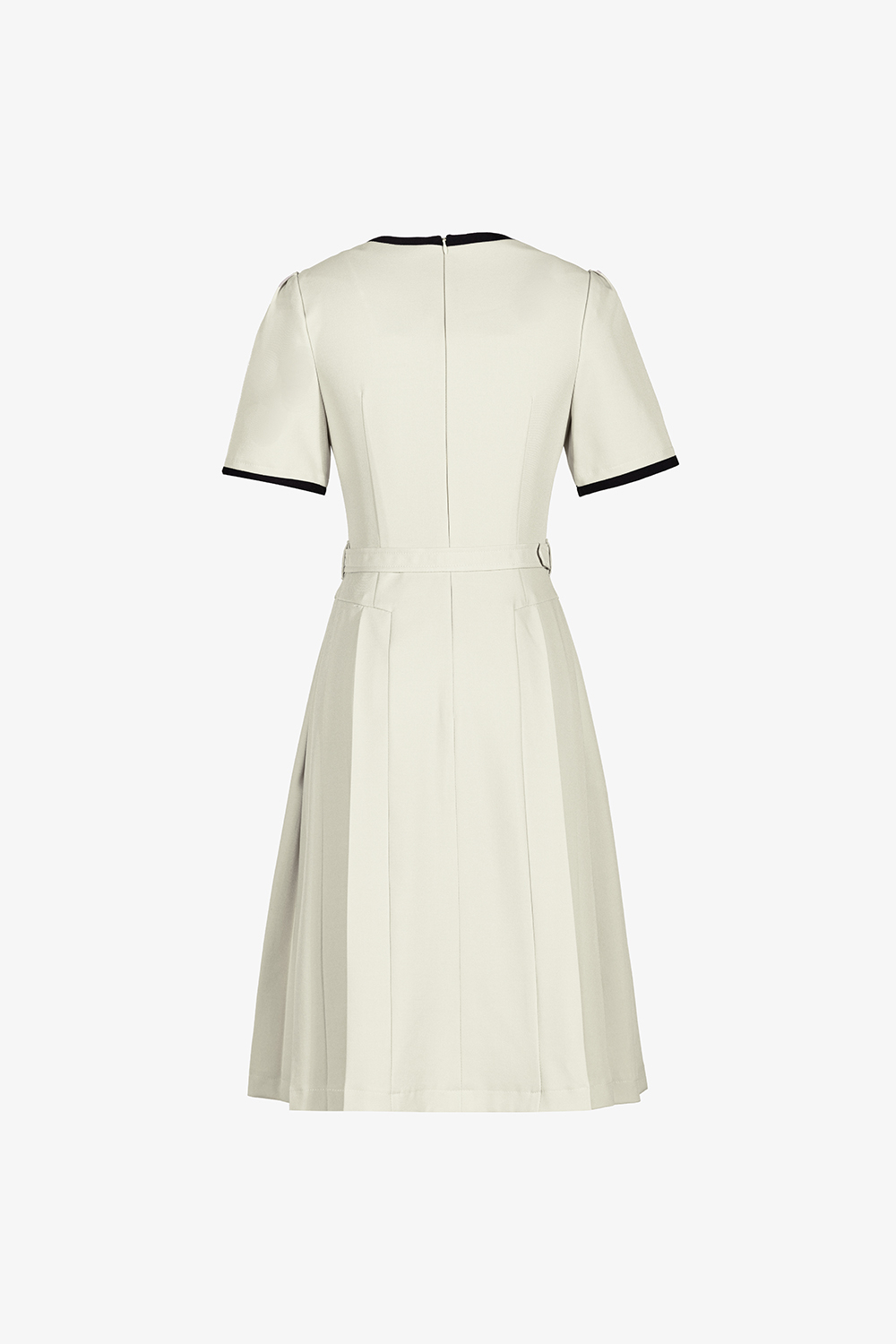 Đầm công sở giả wrap cổ V viền đen