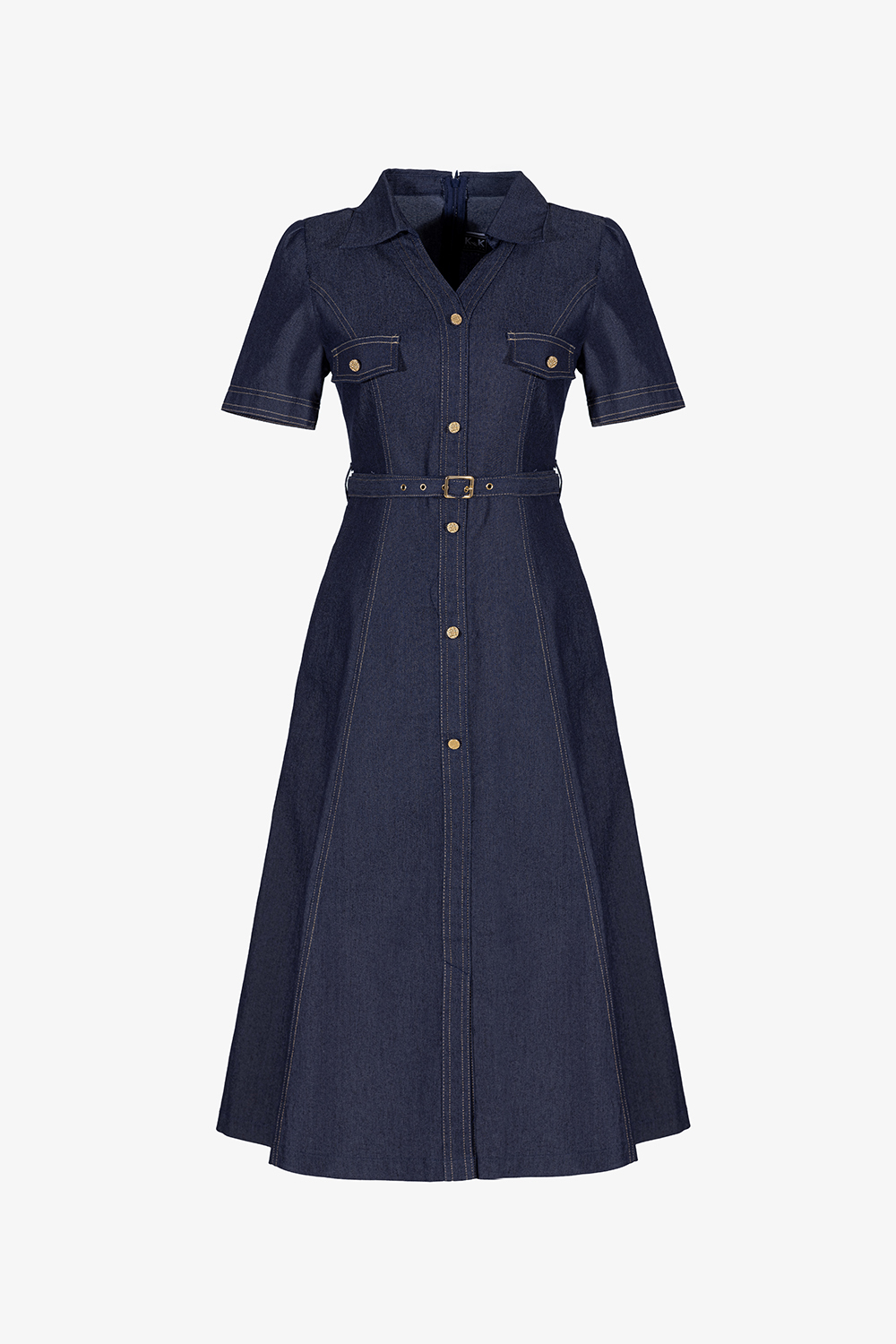 Đầm sơ mi denim dáng xòe chữ A