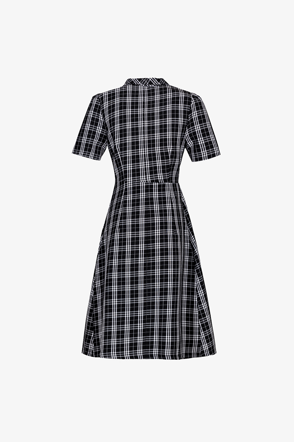 Đầm công sở caro cổ sen nhọn dáng xòe