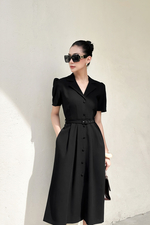 Đầm sơ mi đen dáng xòe dài
