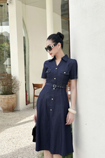 Đầm sơ mi denim dáng xòe chữ A