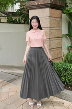 Áo thun gân cotton màu hồng cổ sen
