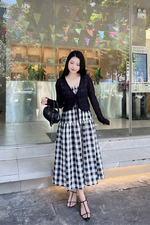 Áo khoác cardigan ngắn màu đen buộc dây