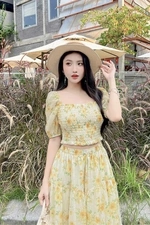 Áo kiểu nữ tay phồng họa tiết hoa