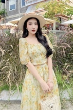 Áo kiểu nữ tay phồng họa tiết hoa