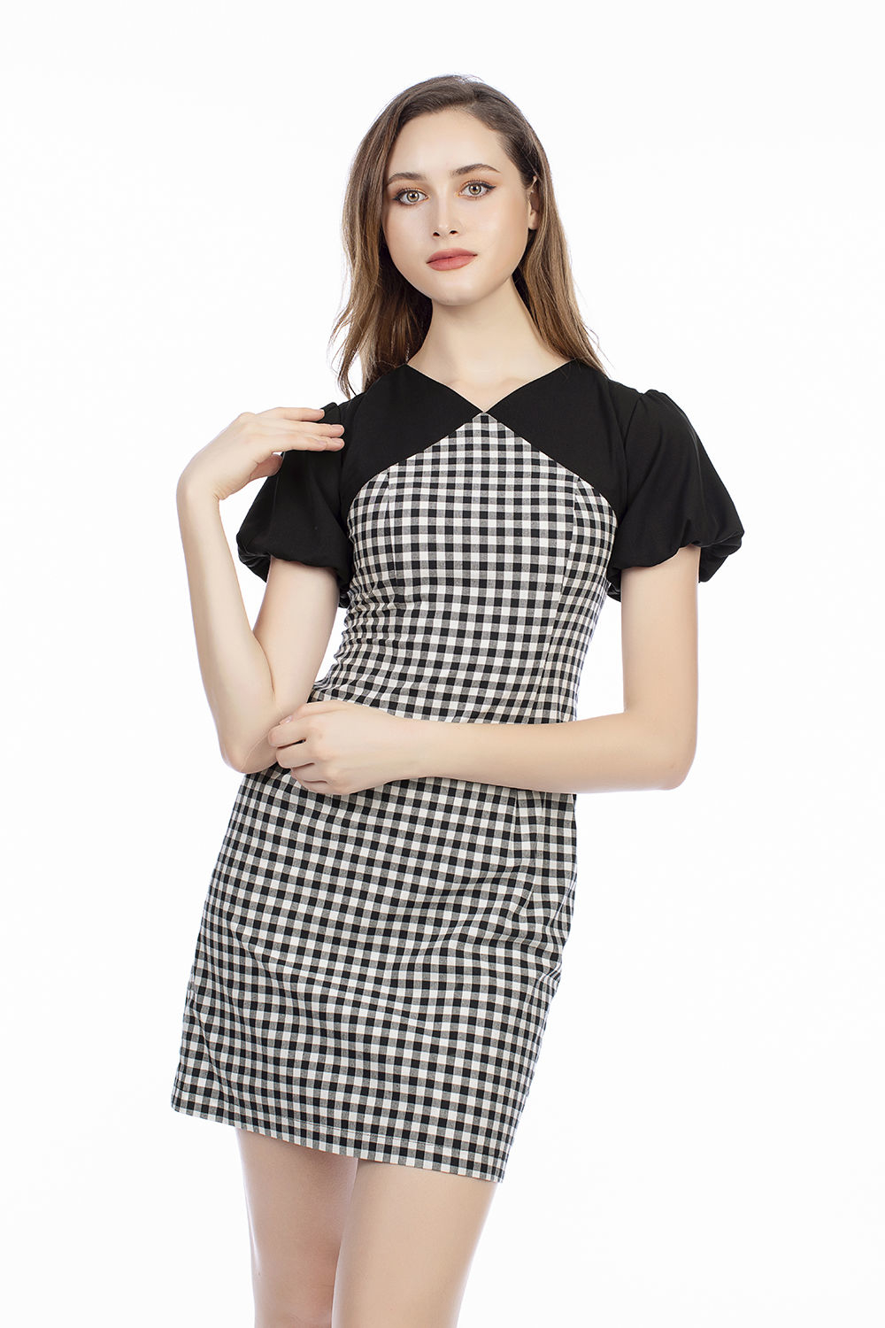 Đầm chữ A họa tiết caro 