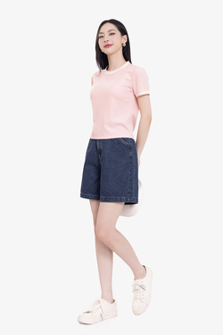 Quần short jean màu xanh phối túi