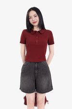Quần short jean màu xám đen phối túi