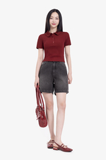 Quần short jean màu xám đen phối túi