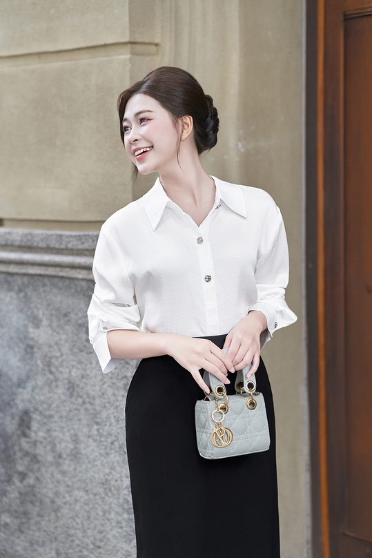 Áo sơ mi trắng dáng suông tay dài ASM27-27