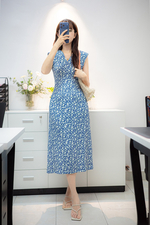 Đầm thun hoa dáng dài cổ V
