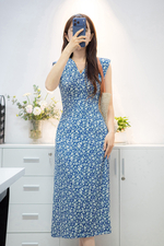 Đầm thun hoa dáng dài cổ V