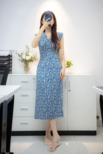 Đầm thun hoa dáng dài cổ V