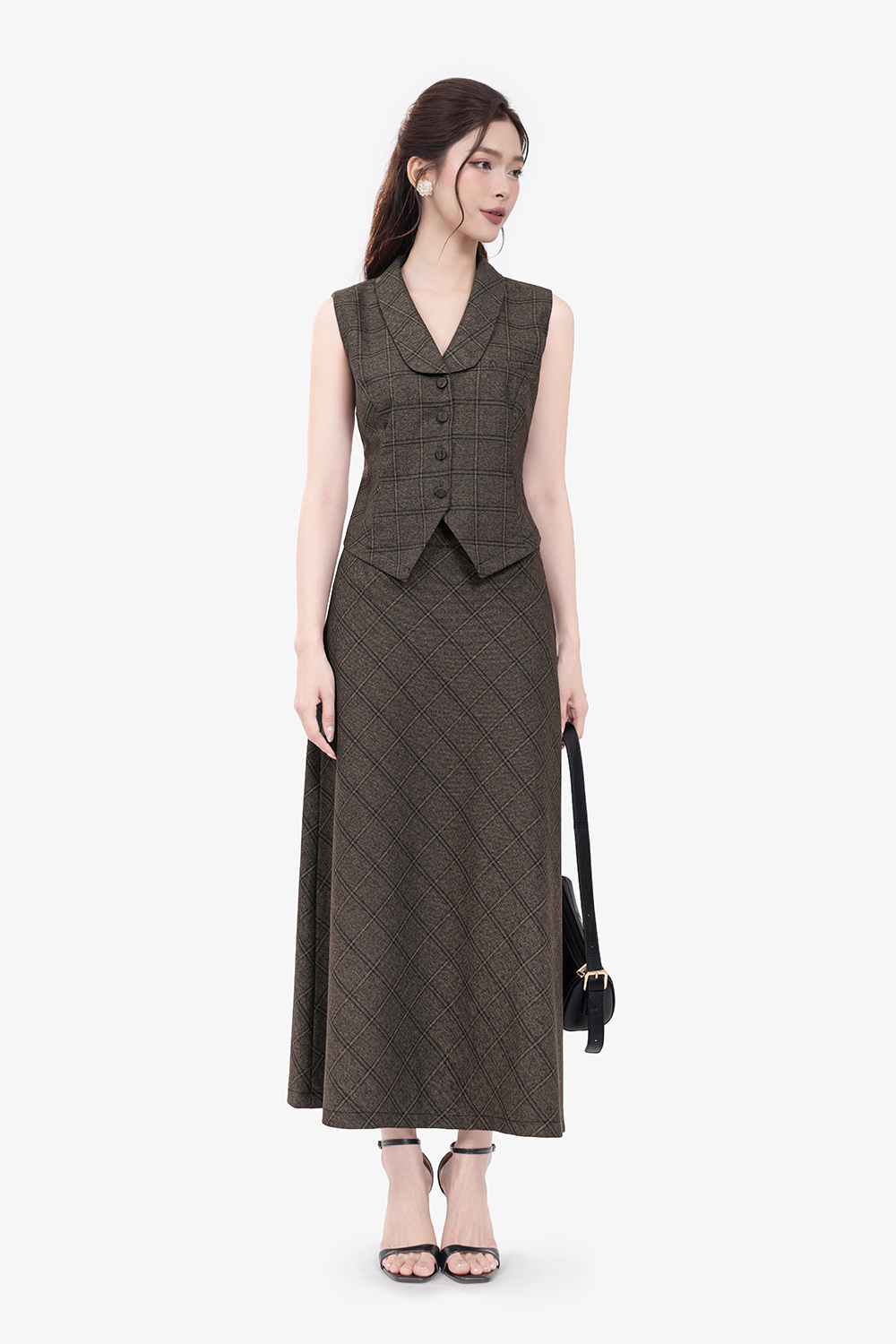 Áo kiểu gile nữ họa tiết caro