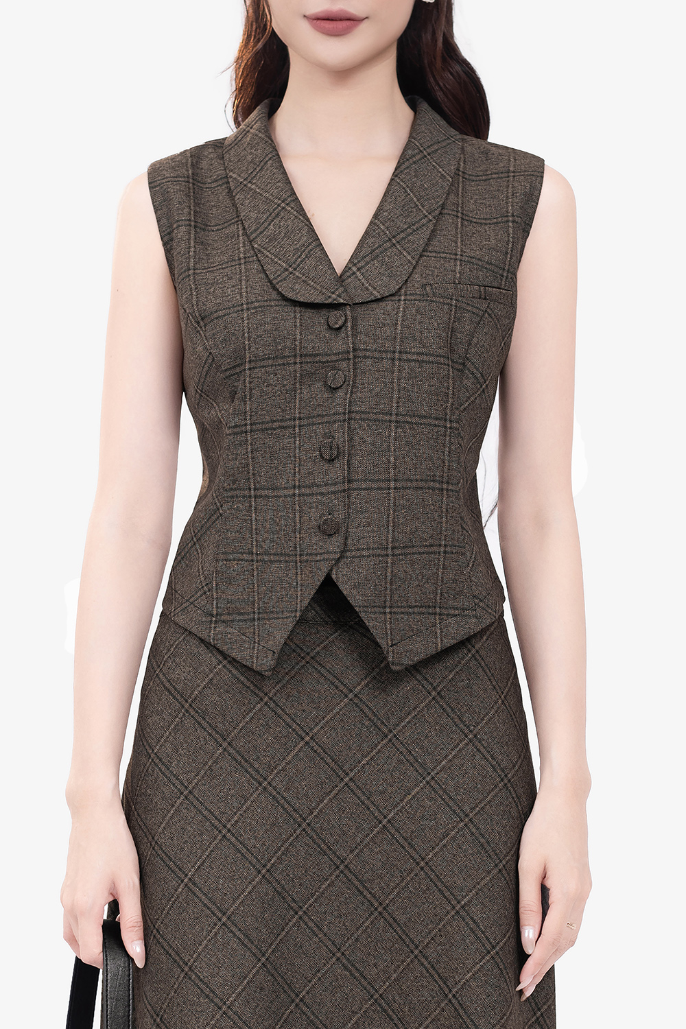 Áo kiểu gile nữ họa tiết caro