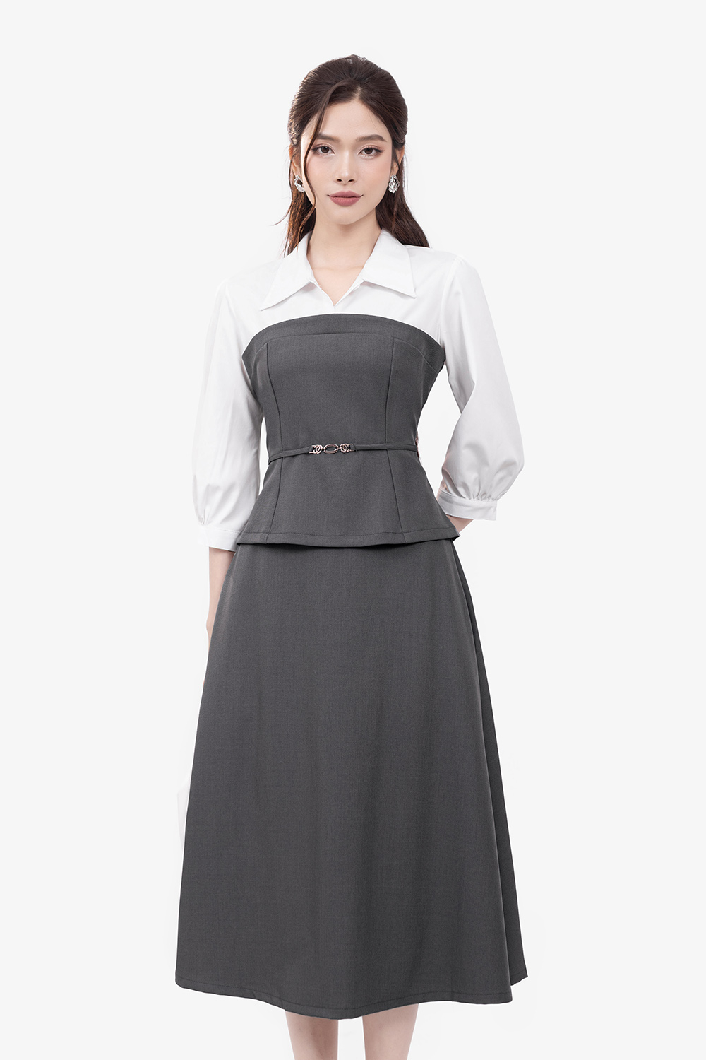 Áo peplum công sở nữ phối tay dài