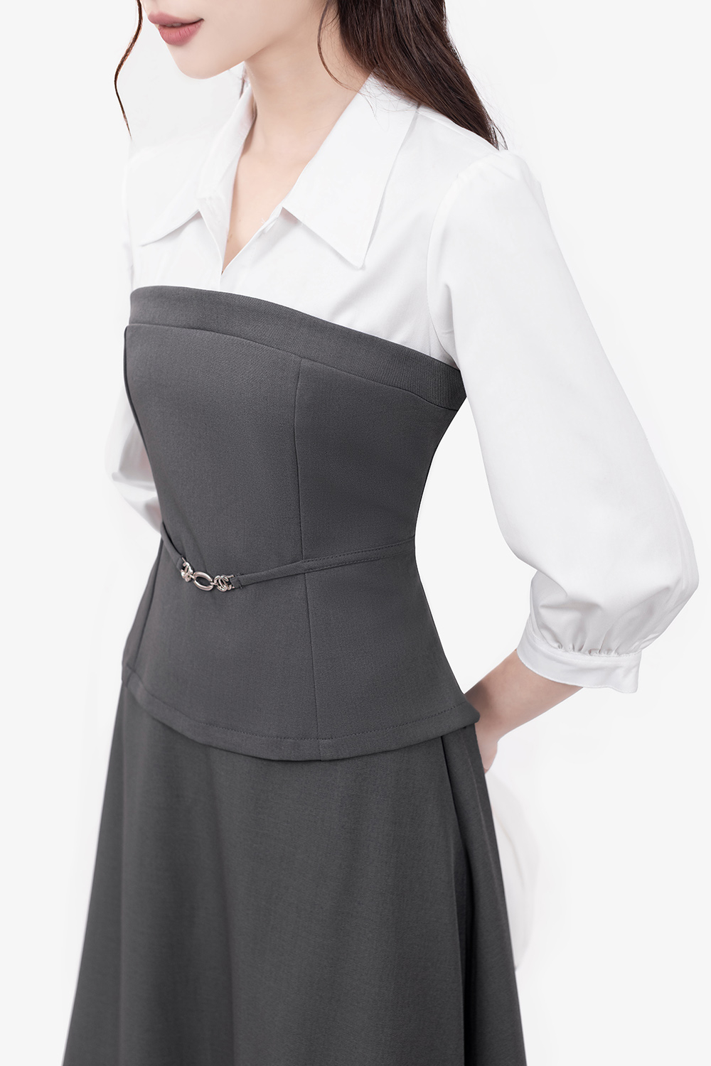 Áo peplum công sở nữ phối tay dài