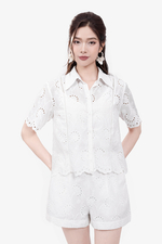 Áo kiểu sơ mi xô thêu màu trắng