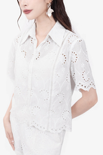 Áo kiểu sơ mi xô thêu màu trắng