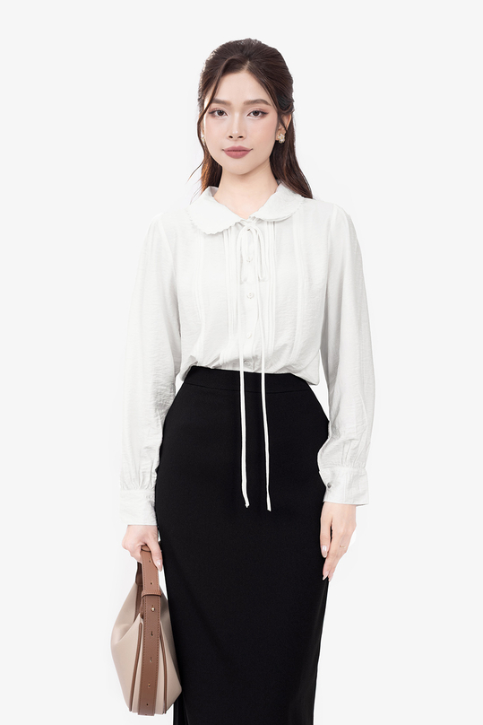 Áo sơ mi trắng cổ sen thắt nơ ASM28-09